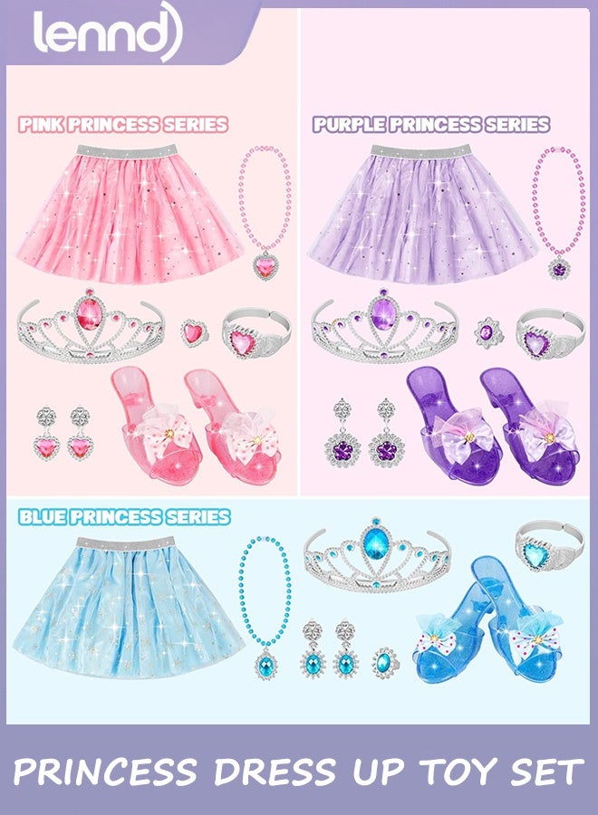 LENND Toddler Dress Up Princess Dress Up Shoes and Pretend Jewelry Toys Toddler Role Play Shoe Sets Costumes Set incl Color Skirts, Shoes, Crowns, Accessories, Girls Role Play - Image 5