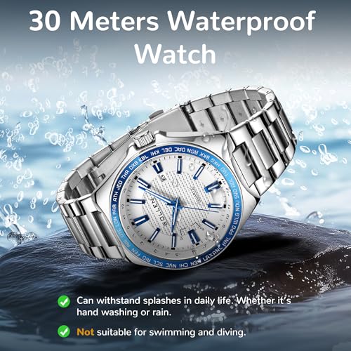 SOLLEN Silver Men's Classic Watch, Casual Formal Analog Watches for Men with Calendar, 30 Meters Waterproof Stainless Steel Wrist Watch, Business & Luxury Watch for Office and Daily Use - 42mm - Image 5