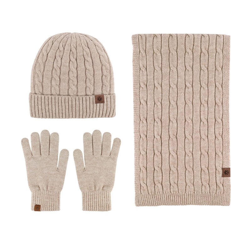 Khaki Winter Hat Scarf Gloves Set for Men and Women with Earmuffs One Size - Image 2