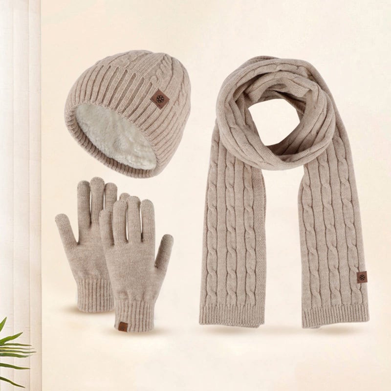 Khaki Winter Hat Scarf Gloves Set for Men and Women with Earmuffs One Size - Image 3