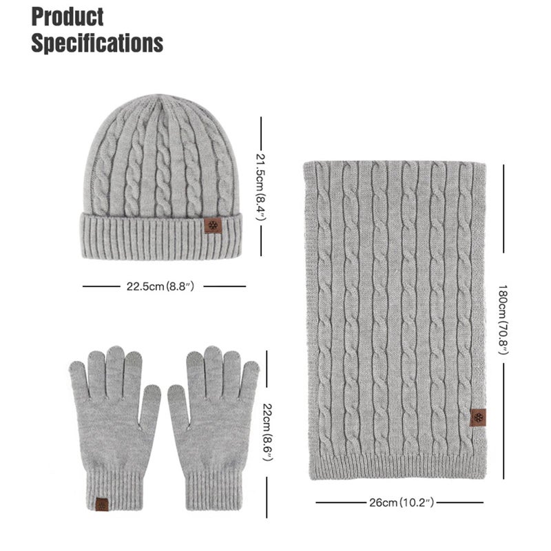 Khaki Winter Hat Scarf Gloves Set for Men and Women with Earmuffs One Size - Image 5
