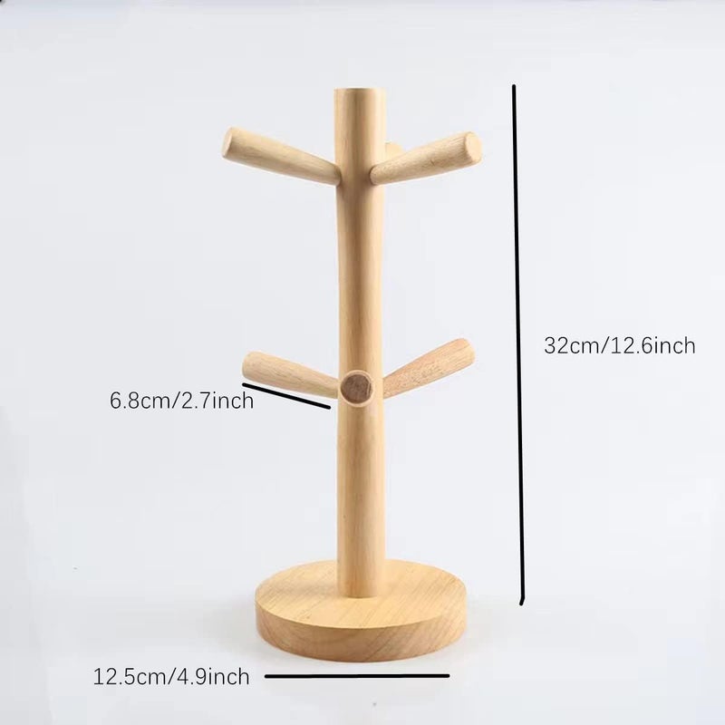 Mug Holder Tree, Bamboo Mug Tree Stand, Countertop Mug Tree, Coffee Cup Stand for Countertop, Coffee Cup Holder with 6 Hooks - Image 2