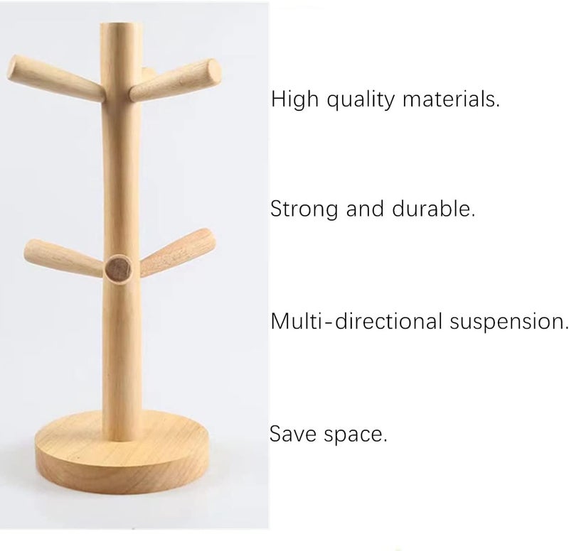 Mug Holder Tree, Bamboo Mug Tree Stand, Countertop Mug Tree, Coffee Cup Stand for Countertop, Coffee Cup Holder with 6 Hooks - Image 3