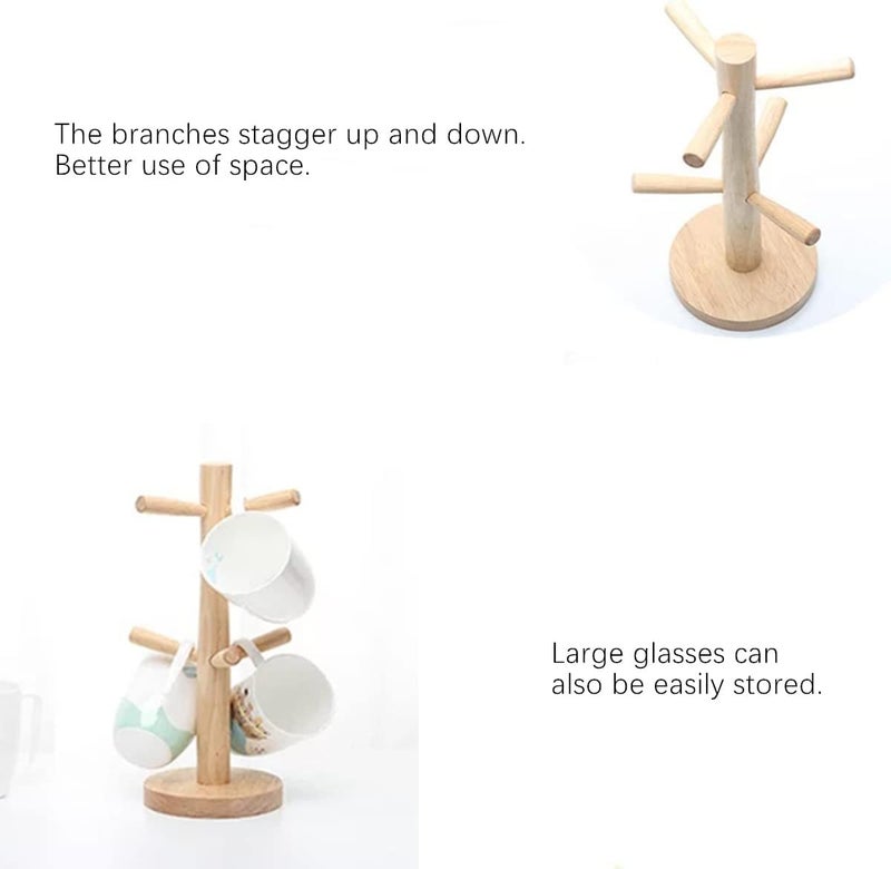 Mug Holder Tree, Bamboo Mug Tree Stand, Countertop Mug Tree, Coffee Cup Stand for Countertop, Coffee Cup Holder with 6 Hooks - Image 4