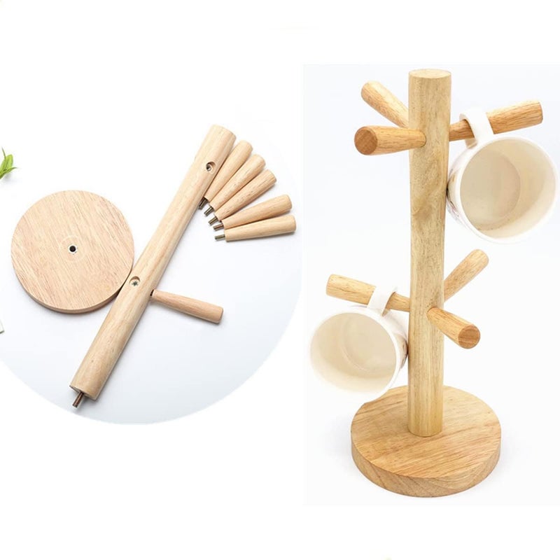 Mug Holder Tree, Bamboo Mug Tree Stand, Countertop Mug Tree, Coffee Cup Stand for Countertop, Coffee Cup Holder with 6 Hooks - Image 5