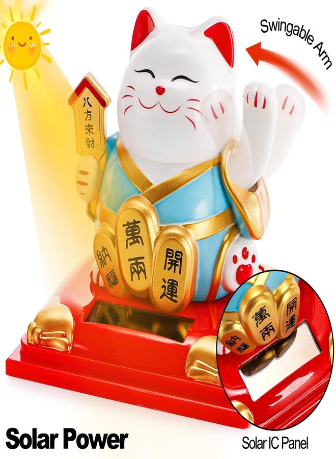 Youeon 2 Pack Lucky Cat Waving Arm, Small Solar Waving Cat, Vivid and Cute Beckoning & Welcoming Cats, Maneki Neko as Good Luck Decor for Home, Office, Car, Store, Restaurant - Image 3