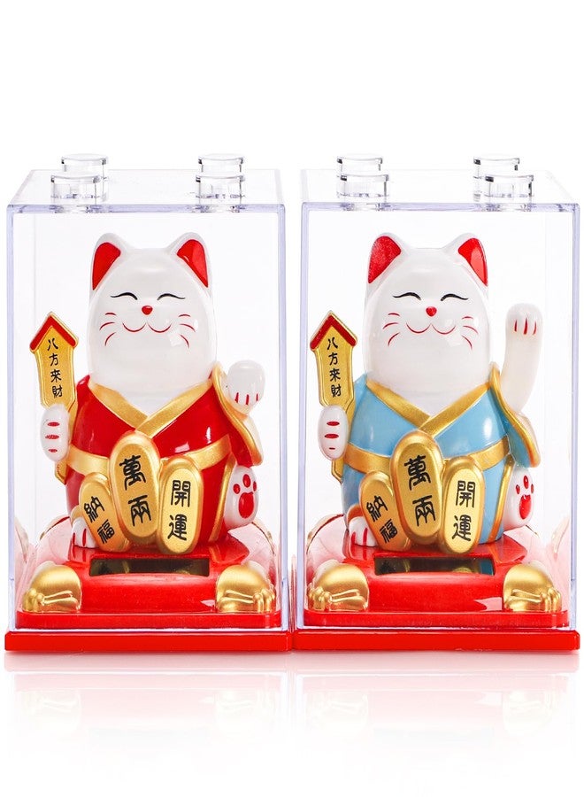 Youeon 2 Pack Lucky Cat Waving Arm, Small Solar Waving Cat, Vivid and Cute Beckoning & Welcoming Cats, Maneki Neko as Good Luck Decor for Home, Office, Car, Store, Restaurant - Image 5