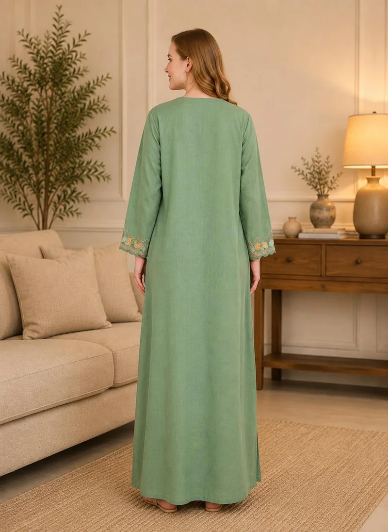 Artemea Women's Green-Multi sequin Embroidered Premium RayonDobby Ankle-Length Jalabiya Dress