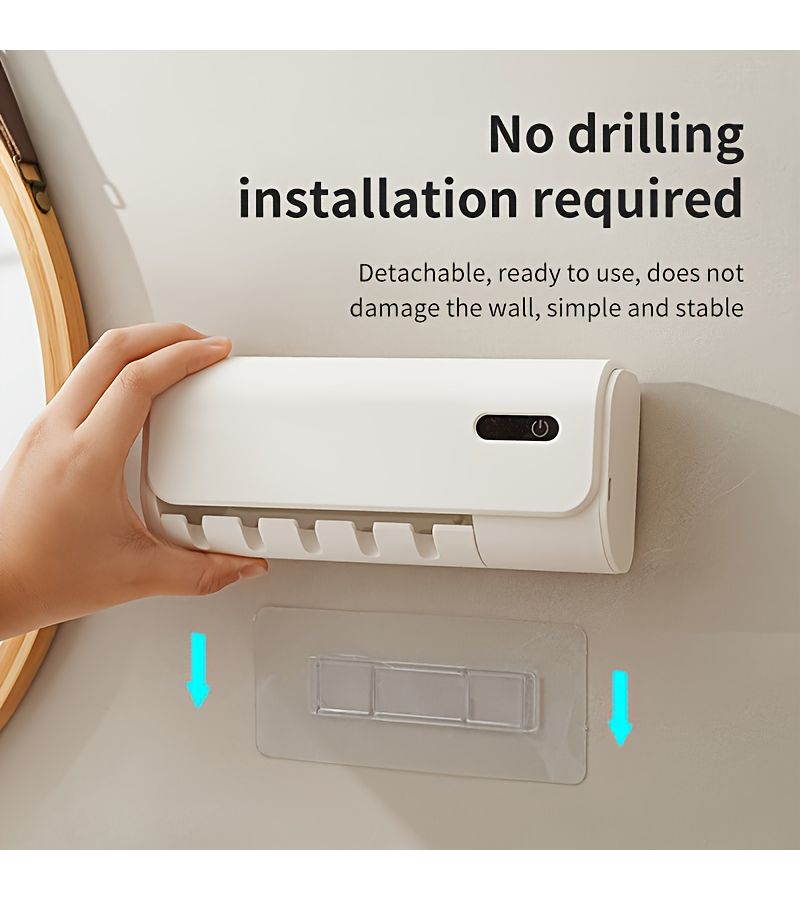 Smart Toothbrush Dryer Holder Black High Definition Large Screen One Button Touch Start Wall Mounted 5 Slot 24 Hour Healthy Battery Life Battery Wind Bathroom Storage Organizer - Image 5