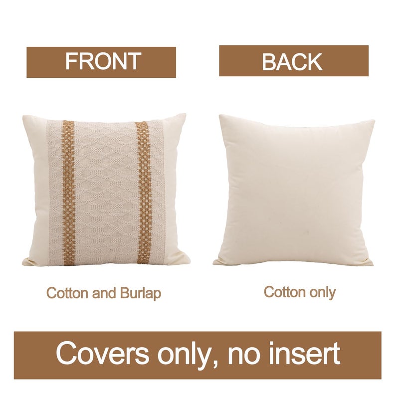 Mayler Yee Throw Pillow Covers 18 x 18 Inch 1PC for Farmhouse Living Room  Cotton & Burlap Textured Striped Woven Boho Pillow Covers (Beige & Brown  Double Striped) - Image 2
