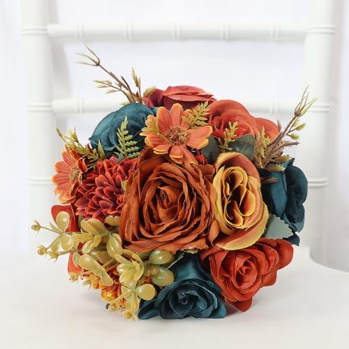 SEMONONIA Set of 4 Bridesmaids Bouquets for Wedding - 7 inch Artificial Bridesmaid Bouquets Pre-made Silk Rose Small Floral Bouquet for Vintage Fall Wedding Bridal Shower Marriage Proposal Party Ceremony - Image 4
