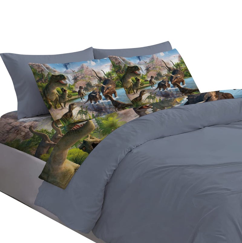 NiuOne 4Pcs Dinosaurs Bed Sheets Set Queen for Boys 3D Realistic Dinosaur Green Fitted Sheets Set Ancient Dinosaur Theme Kids/Adults/Teens Bedroom Bedding Sheet Set,Queen Size - Image 1