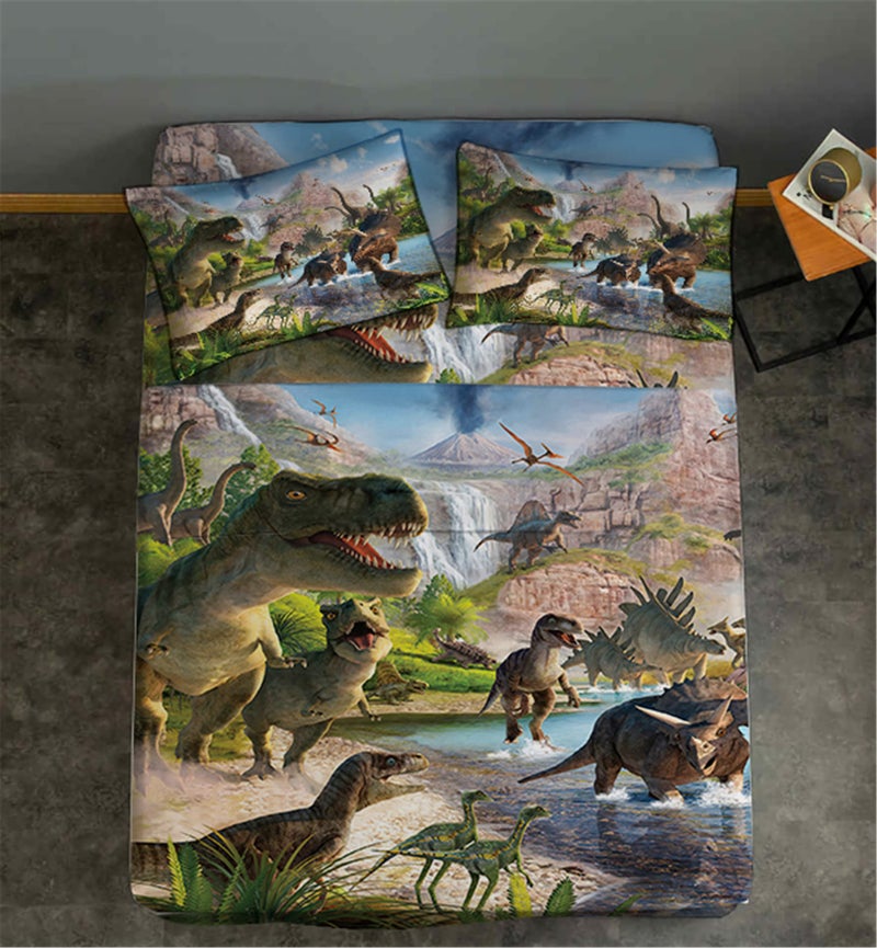 NiuOne 4Pcs Dinosaurs Bed Sheets Set Queen for Boys 3D Realistic Dinosaur Green Fitted Sheets Set Ancient Dinosaur Theme Kids/Adults/Teens Bedroom Bedding Sheet Set,Queen Size - Image 5