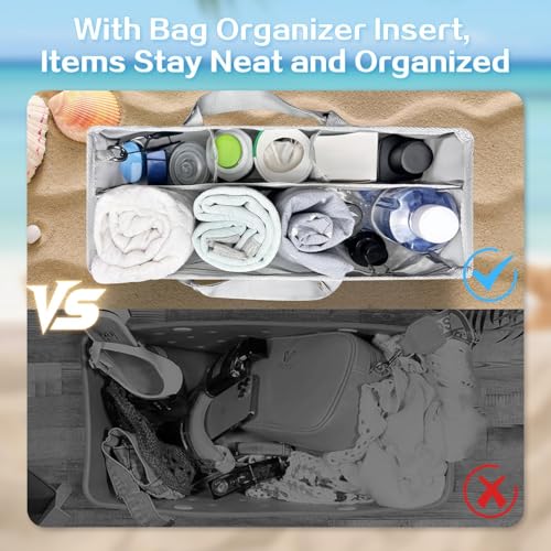 XYFuuee Beach Bag Organizer Inserts for Baby Medium Bogg Bag Accessories with 8 Removable Metal Fasteners, Lightweight Mesh Insert Divider Pouch, Organizing Rubber Tote, Save Storage Space, Gray M - Image 3