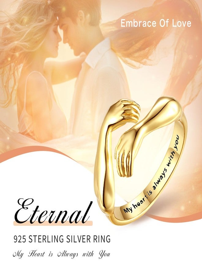 EUDORA Heart Hug Rings for Women Men S925 Sterling Silver, 18K Gold-Plated Adjustable Hugging Hands Open Ring Pinky Promise Couples Bands Rings Promise Ring Jewelry Gifts for Women Men, Sterling - Image 4