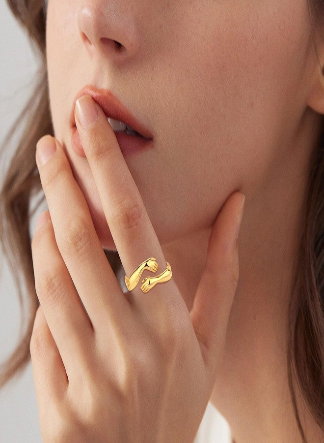 EUDORA Heart Hug Rings for Women Men S925 Sterling Silver, 18K Gold-Plated Adjustable Hugging Hands Open Ring Pinky Promise Couples Bands Rings Promise Ring Jewelry Gifts for Women Men, Sterling - Image 5