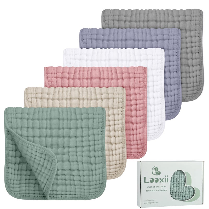 Looxii Muslin Burp Cloths 100% Cotton Muslin Cloths Large 20''x10'' Extra Soft and Absorbent 6 Pack Baby Burping Cloth for Boys and Girls(Multicolor) - Image 1