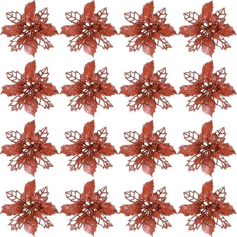 50/5pcs Glitter Christmas Poinsettia Artificial Flowers Xmas Tree Ornaments DIY Wreath Floral New Year Party Home Decoration - Image 1