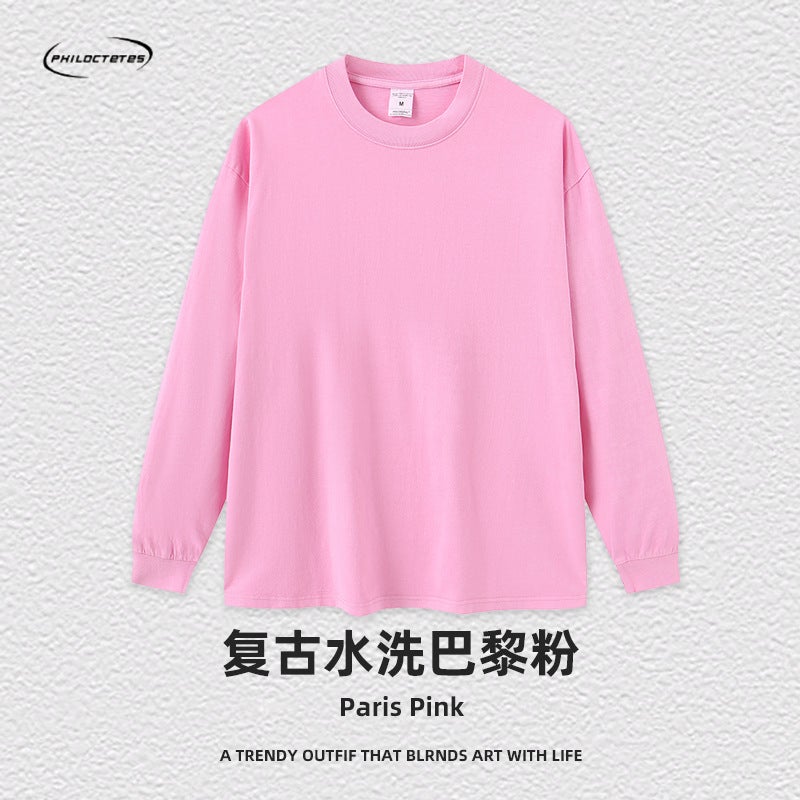 2025 New Heavy Retro Washed Old 260G Long Sleeve T-Shirt Loose Joker Men'S And Women'S Base Shirt Trendy - Image 1