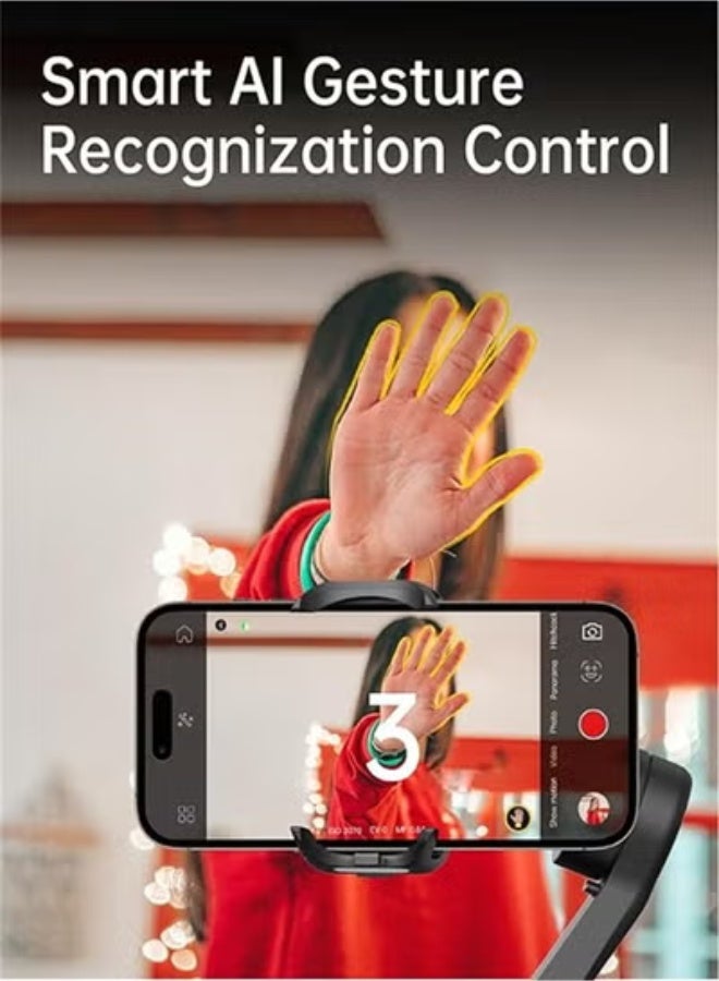 اوتشوان مثبت جيمبال جديد للهواتف المحمولة، مثبت جيمبال قابل للطي بثلاثة محاور للهواتف الذكية لأجهزة iPhone مع عجلة تركيز لـ TikTok وYouTube وVlog مثبت لأجهزة iPhone 15 و14 و13 و12 Pro (أسود) - Image 5