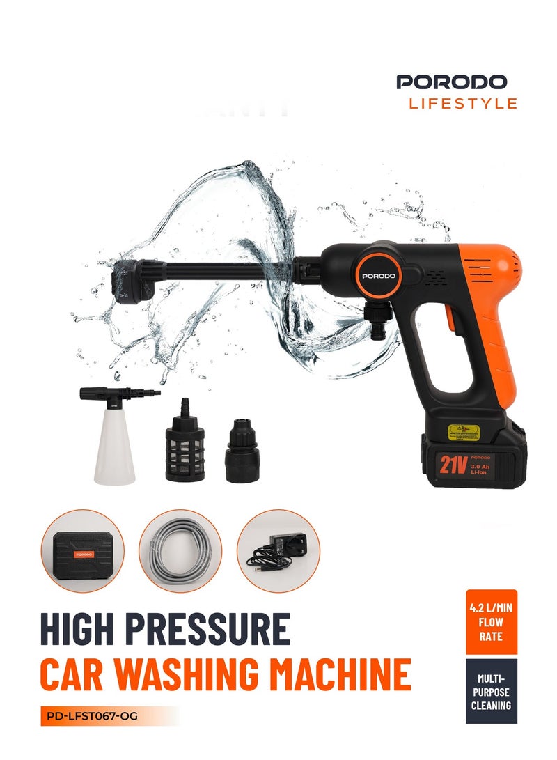 porodo Cordless High Pressure Washer with 200W Power, Rechargeable High Pressure Washer with Brushless Motor, Multi-Purpose Cleaning, Multi-function Spray Tip, Extended Reach, 18000rpm Motor Speed, Up to 1.8MPa Water Pressure - Image 1