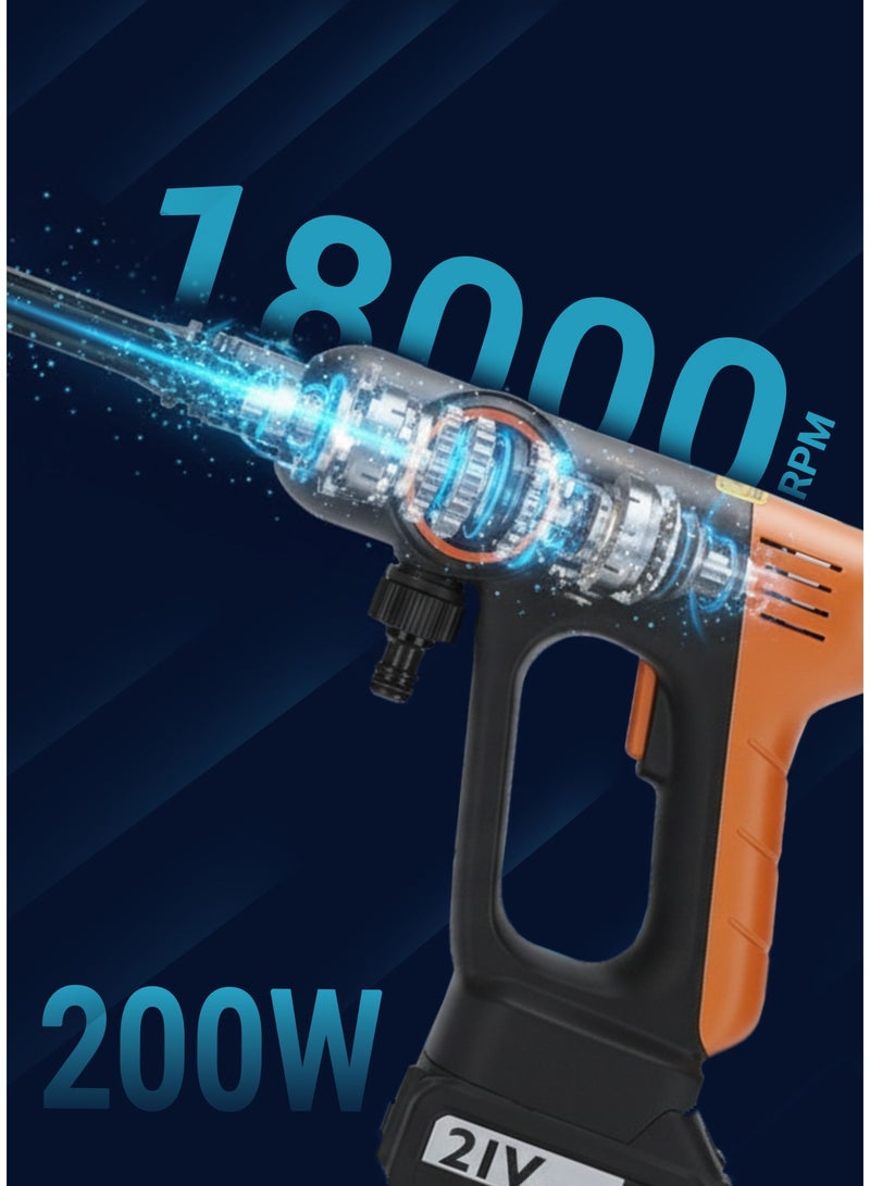 porodo Cordless High Pressure Washer with 200W Power, Rechargeable High Pressure Washer with Brushless Motor, Multi-Purpose Cleaning, Multi-function Spray Tip, Extended Reach, 18000rpm Motor Speed, Up to 1.8MPa Water Pressure - Image 2