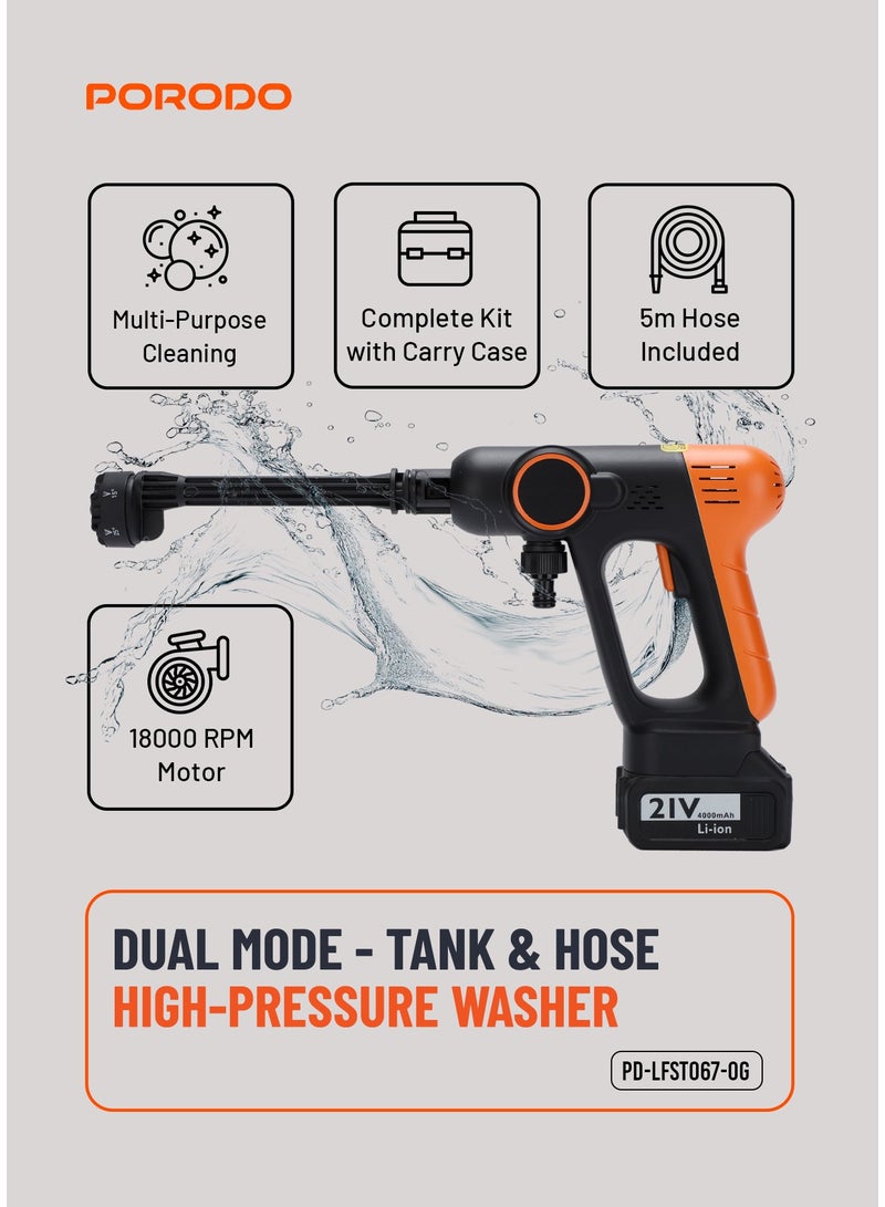 porodo Cordless High Pressure Washer with 200W Power, Rechargeable High Pressure Washer with Brushless Motor, Multi-Purpose Cleaning, Multi-function Spray Tip, Extended Reach, 18000rpm Motor Speed, Up to 1.8MPa Water Pressure - Image 5