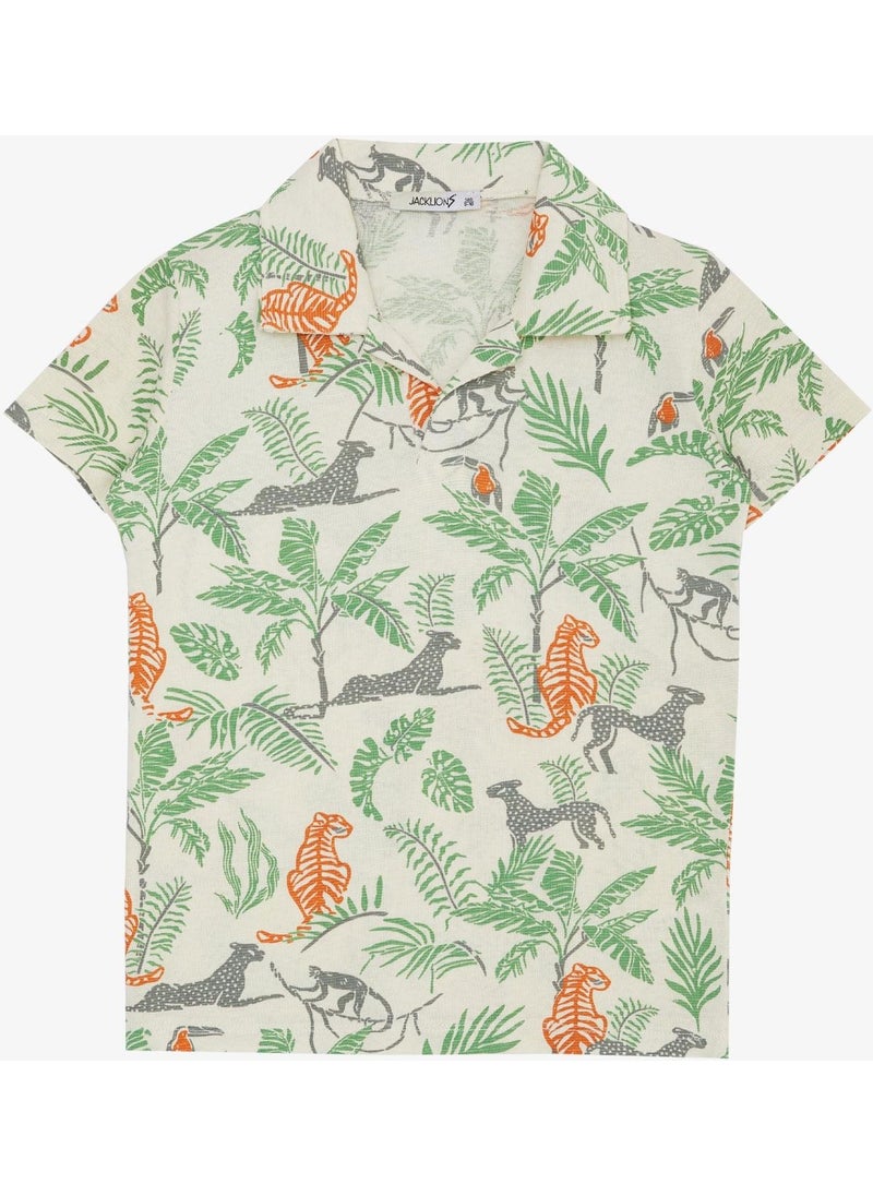 Jack Lions Boy's T-Shirt Forest Themed Animal Patterned 5-14 Years, Ecru  - Image 1