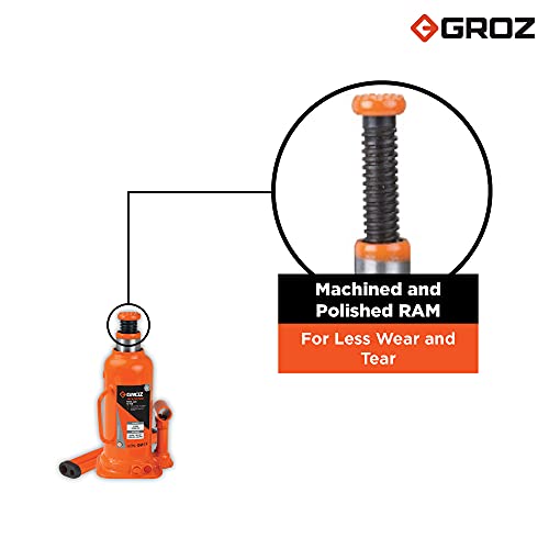 GROZ 12 Ton Hydraulic Bottle Jack with Load Limiting Device| Ideal for use with HCV, Mini Trucks Buses| Portable|Leak-Proof| Forged Base| Factory Tested| Lifting Range: 230-465 mm|JACK/BT/12W - Image 3