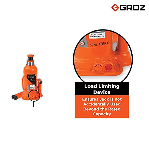 GROZ 12 Ton Hydraulic Bottle Jack with Load Limiting Device| Ideal for use with HCV, Mini Trucks Buses| Portable|Leak-Proof| Forged Base| Factory Tested| Lifting Range: 230-465 mm|JACK/BT/12W - Image 4
