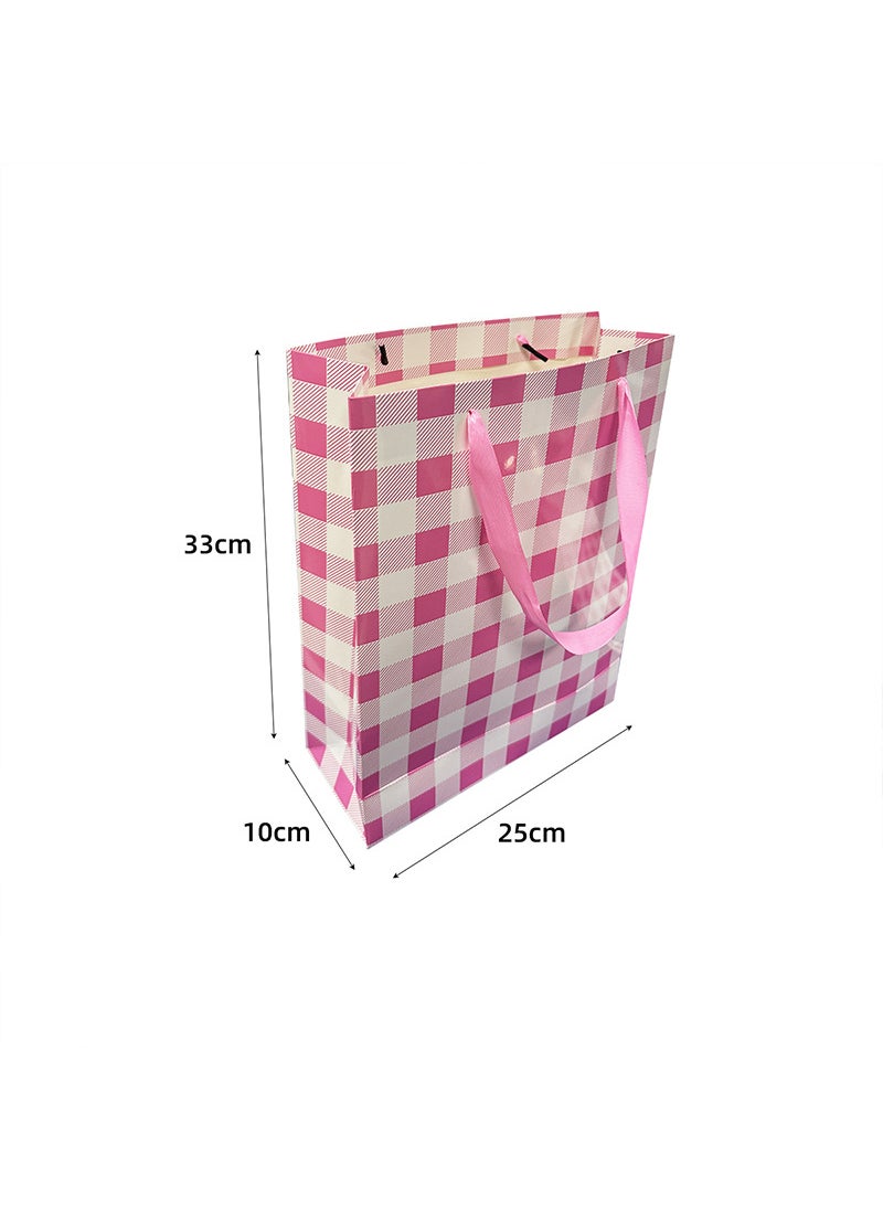 Generic Colorful Plaid Paper Plates Cups Disposable Party Tableware Set One large pink plaid paper bag 