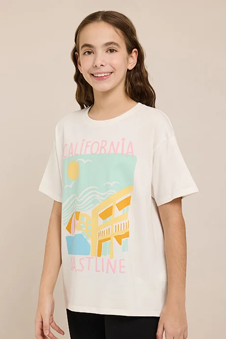 R&B Graphic Print T-Shirt with Crew Neck and Short Sleeves