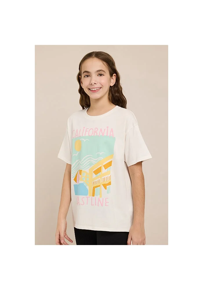 R&b Graphic Print T-Shirt with Crew Neck and Short Sleeves