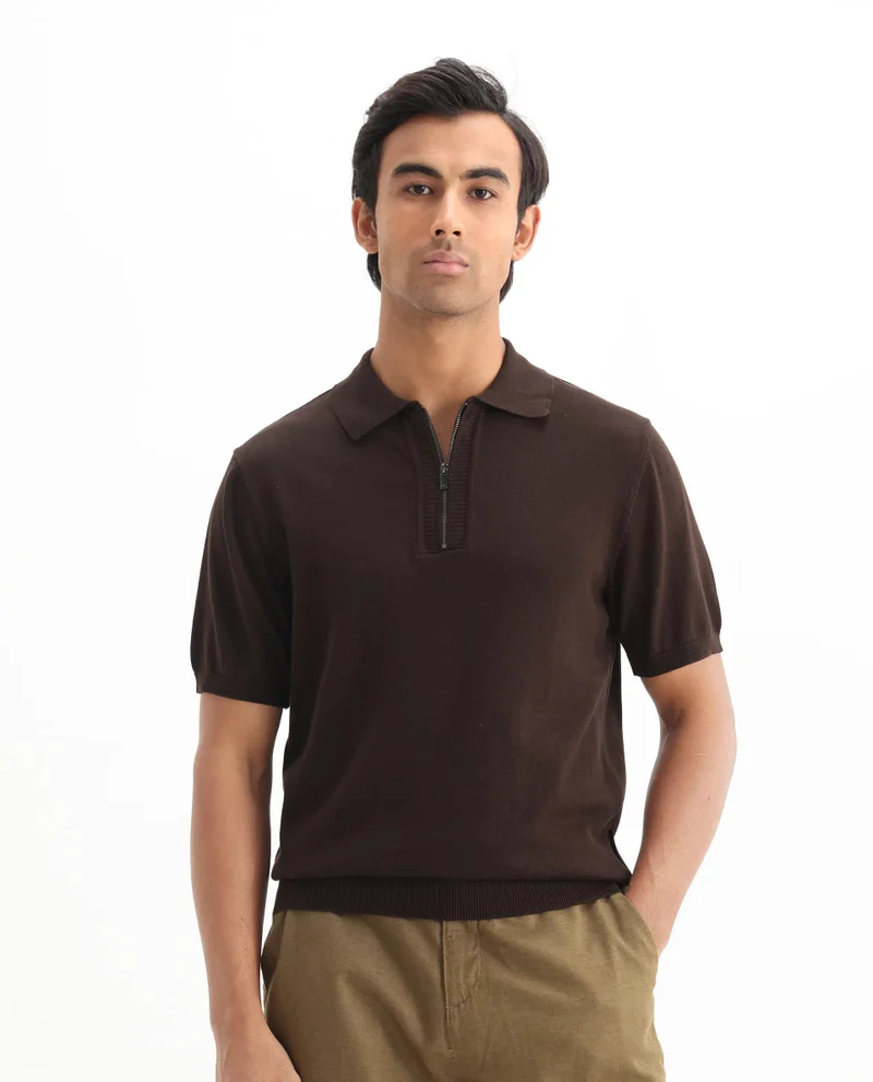 Rare Rabbit Men's Flat Knit Regular Fit Polo