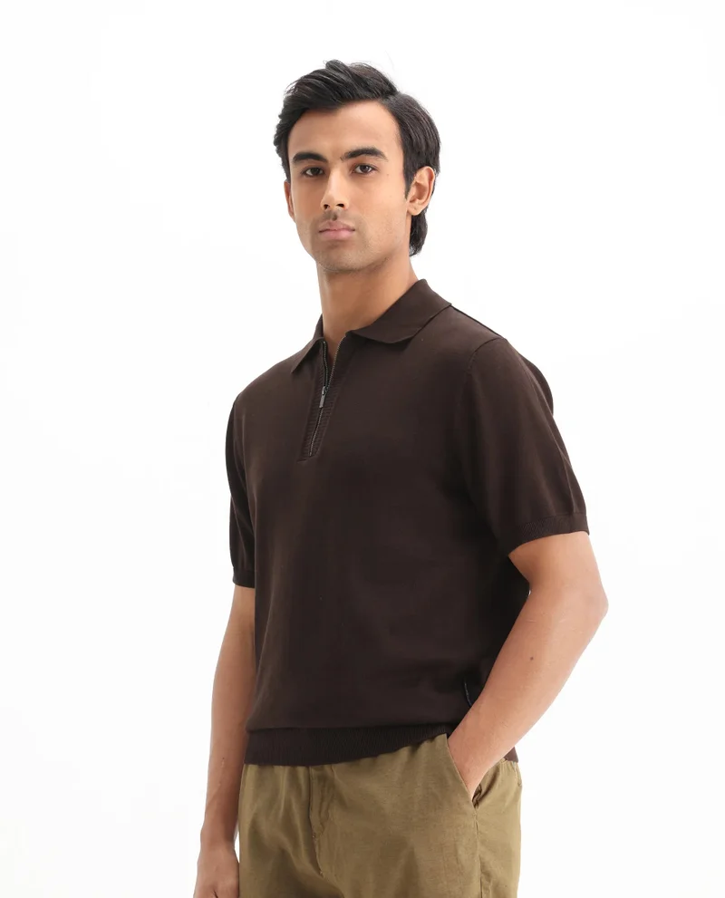 Rare Rabbit Men's Flat Knit Regular Fit Polo