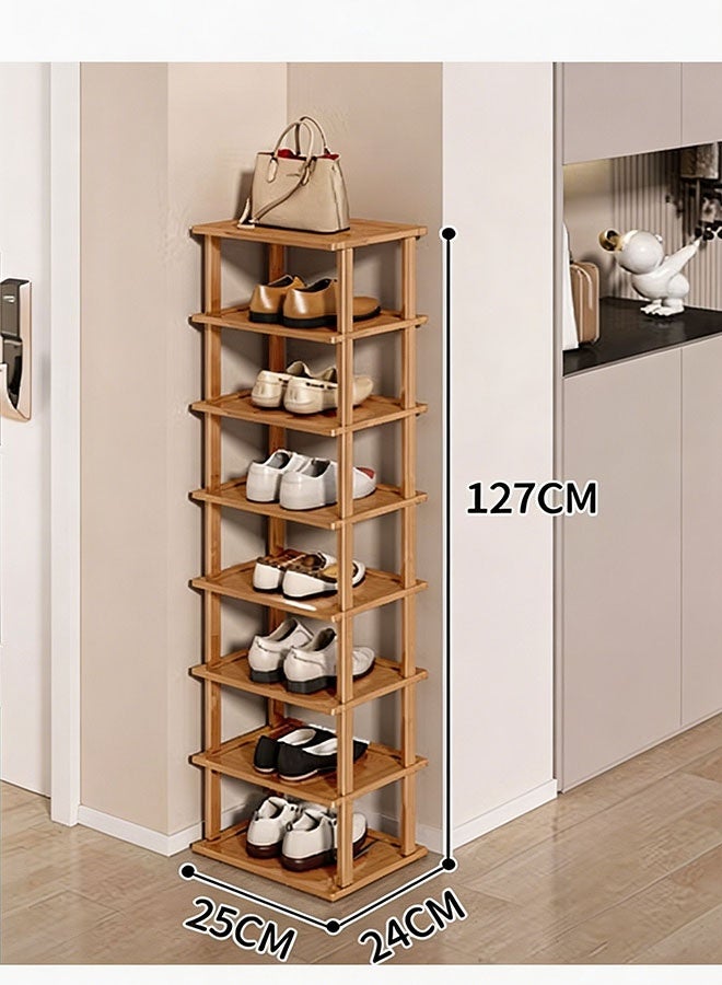 كوزينيست رف أحذية خشبي طبيعي ضيق 8 طبقات 25×24×127 سم، منظم أحذية عمودي لتوفير المساحة، خزانة متعددة الطبقات للمداخل، الصالات، غرف النوم والشرفات – كل طبقة تستوعب زوجًا واحدًا، تصميم مدمج ومتین - Image 5