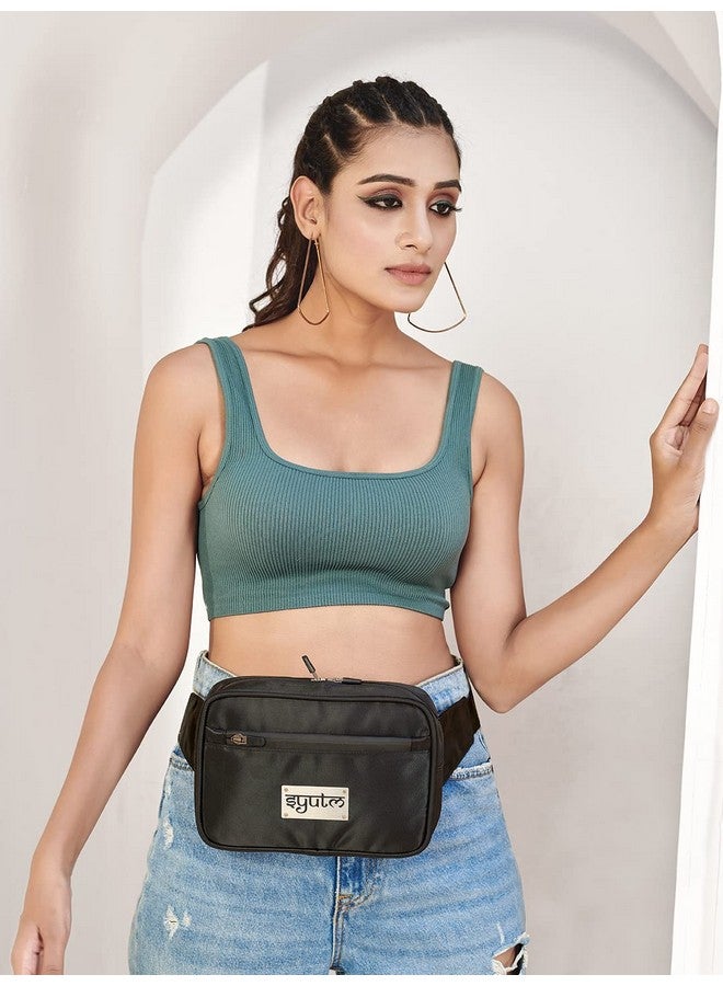 Syutm Unisex Technical Nylon Fabric Waist Bag 2.0 Travel Handy Hiking Zip Pouch Elegant Style Document Money Phone Belt Sport Bag Adjustable Strap (Jet Black) - Image 2
