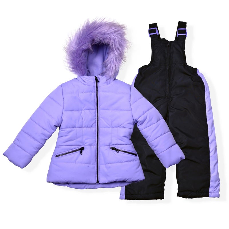 Arctic Quest Girls' Bib Snow Pants and Ski Jacket Water-Resistant Snowsuit For Kids Winter Hooded Jacket, Violet Tulip, 18M - Image 1