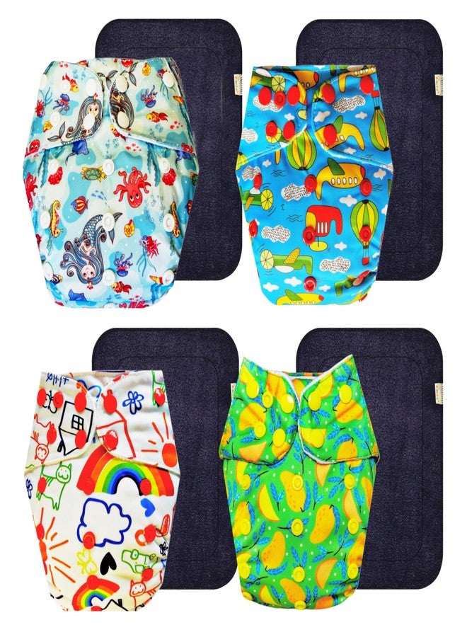 حفاضات دمبلدو القماشية الممتازة مع حشوة سوداء (عبوة من 4) | ناعمة ولطيفة | وسادة ماصة بست طبقات | مناسبة للسفر | موثوق بها من قبل الأمهات | من 3 أشهر إلى 3 سنوات | للجنسين - Image 1