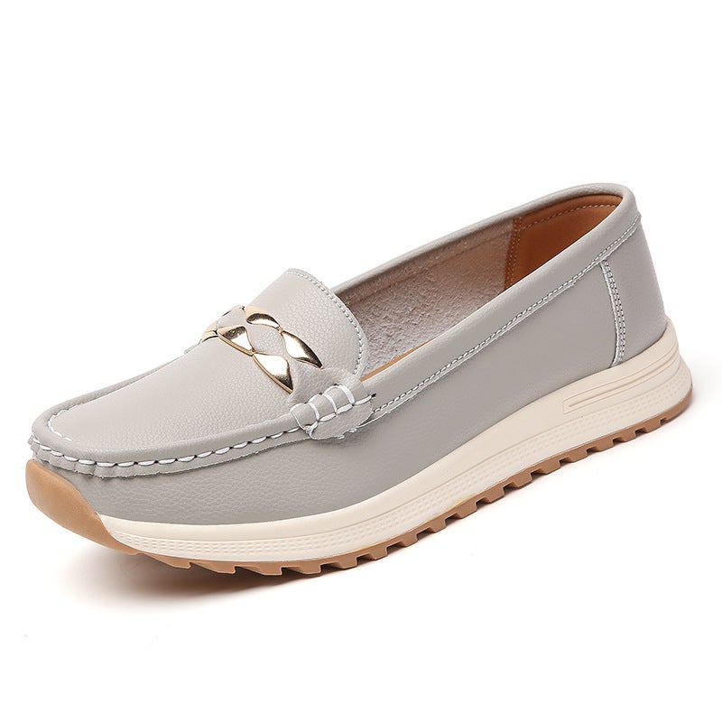 2024 New Nurse Shoes Casual Flat Heel Women'S Single Shoes Bean Shoes Mother Shoes Beef Sole Source Manufacturers - Image 1