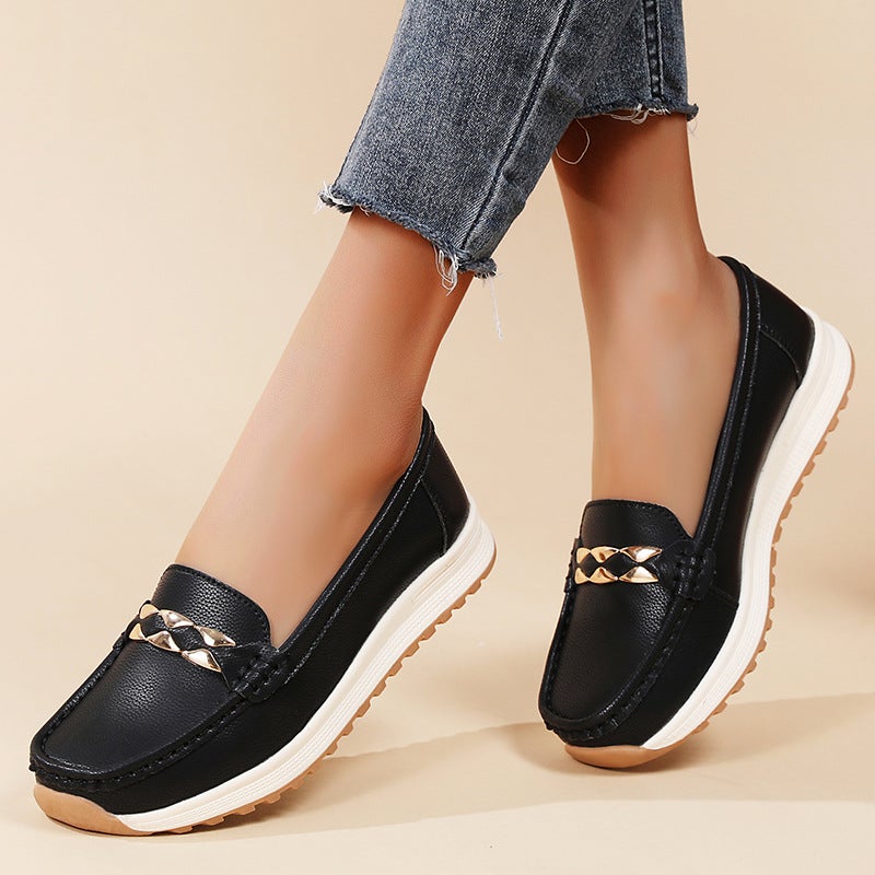 2024 New Nurse Shoes Casual Flat Heel Women'S Single Shoes Bean Shoes Mother Shoes Beef Sole Source Manufacturers - Image 2