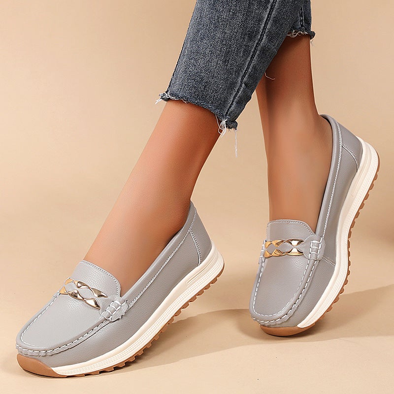 2024 New Nurse Shoes Casual Flat Heel Women'S Single Shoes Bean Shoes Mother Shoes Beef Sole Source Manufacturers - Image 3