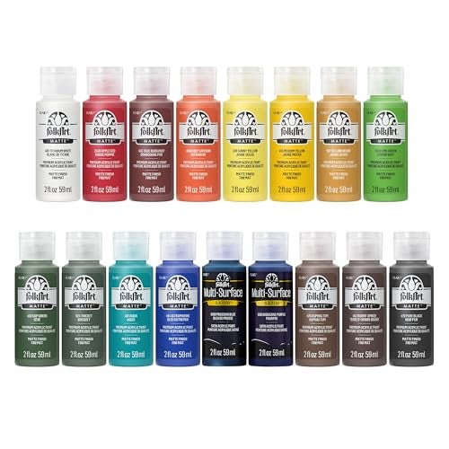 FolkArt Art Talk with Andy, 17 Piece 2 fl oz Premium Acrylic Set Including 15 Matte 2 Multi-Surface Paint Colors, 90286, Assorted - Image 1