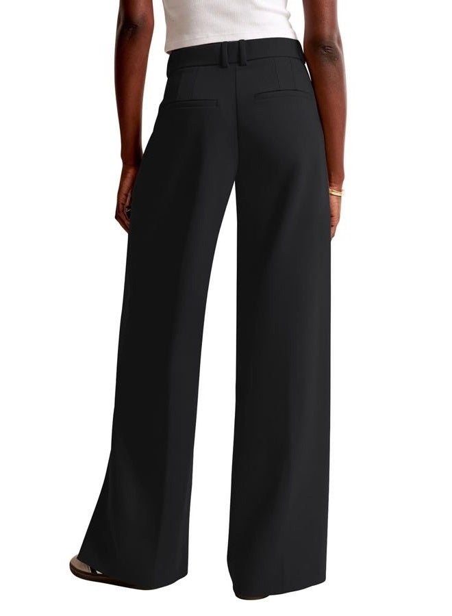 NIMIN Women Wide Leg Pants High Waisted Business Casual Work Trousers Dressy Pants with Pockets, Black, L Short - Image 4