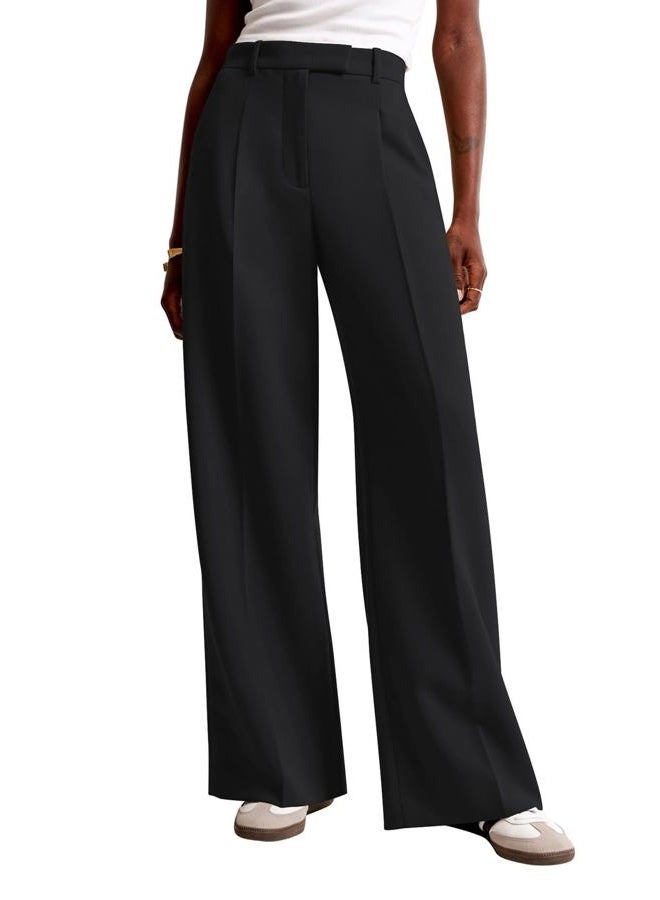 NIMIN Women Wide Leg Pants High Waisted Business Casual Work Trousers Dressy Pants with Pockets, Black, L Short - Image 1