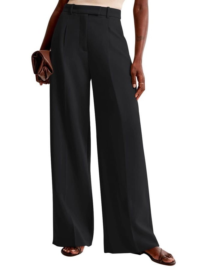 NIMIN Women Wide Leg Pants High Waisted Business Casual Work Trousers Dressy Pants with Pockets, Black, L Short - Image 3