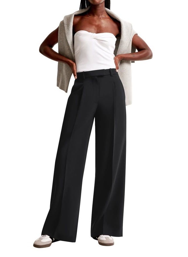 NIMIN Women Wide Leg Pants High Waisted Business Casual Work Trousers Dressy Pants with Pockets, Black, L Short - Image 5