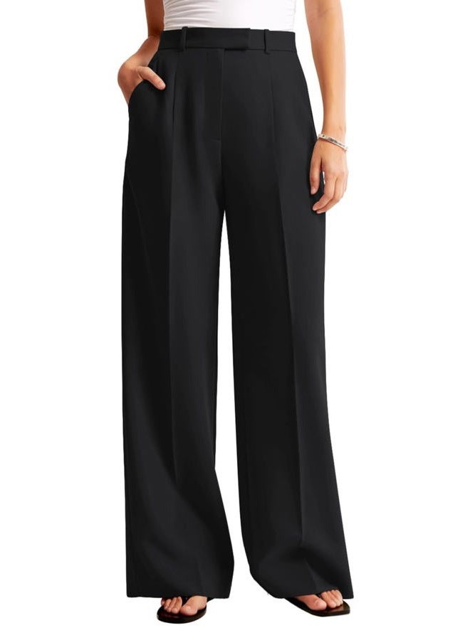 NIMIN Women Wide Leg Pants High Waisted Business Casual Work Trousers Dressy Pants with Pockets, Black, L Short - Image 2