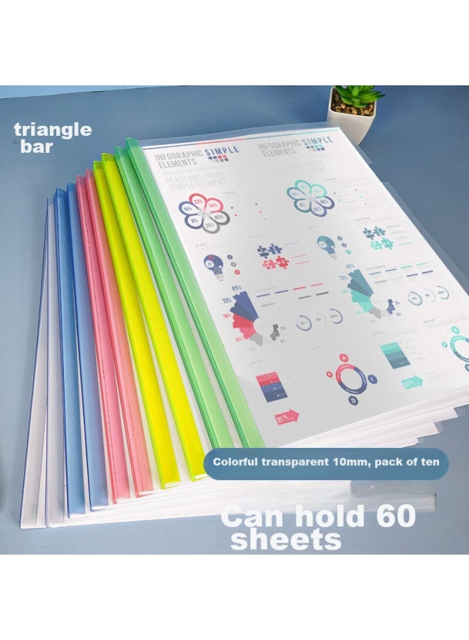 Simaa 10 A4/10Mm Colorful Transparent Slide Bar Folders, Office Report Folders, Pull Rod Folders, Document Folders, Stationery, 6076 - Image 1