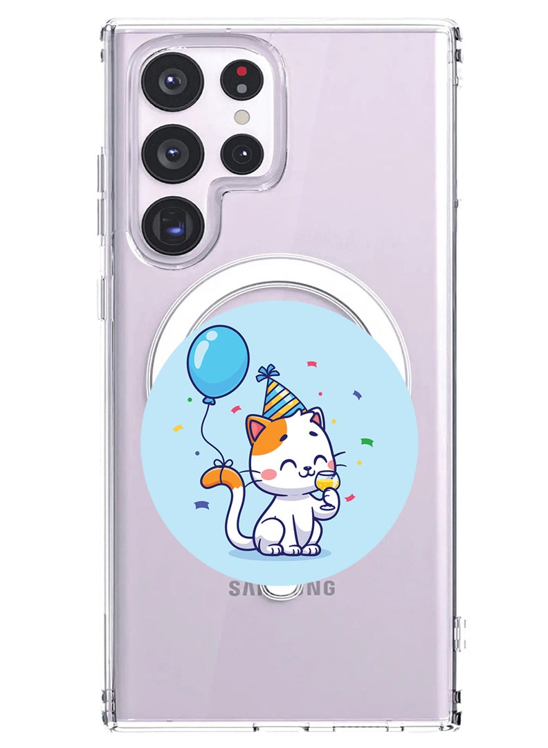 Theodor Magnetic Case for Samsung Galaxy S23 Ultra 6.8-inch Compatible with MagSafe Wireless Charging, Shockproof Phone Bumper Cover Cute Cat Birthday - Image 1